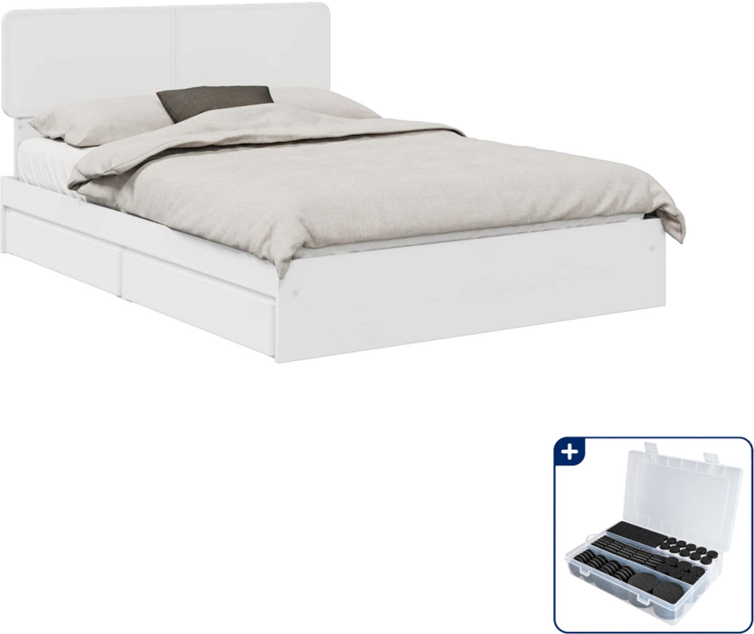 vidaXL opbergbed - Queensize - 160 x 200 cm - bewerkt hout - wit - Inclusief antikrasvilt 177-delig Roze