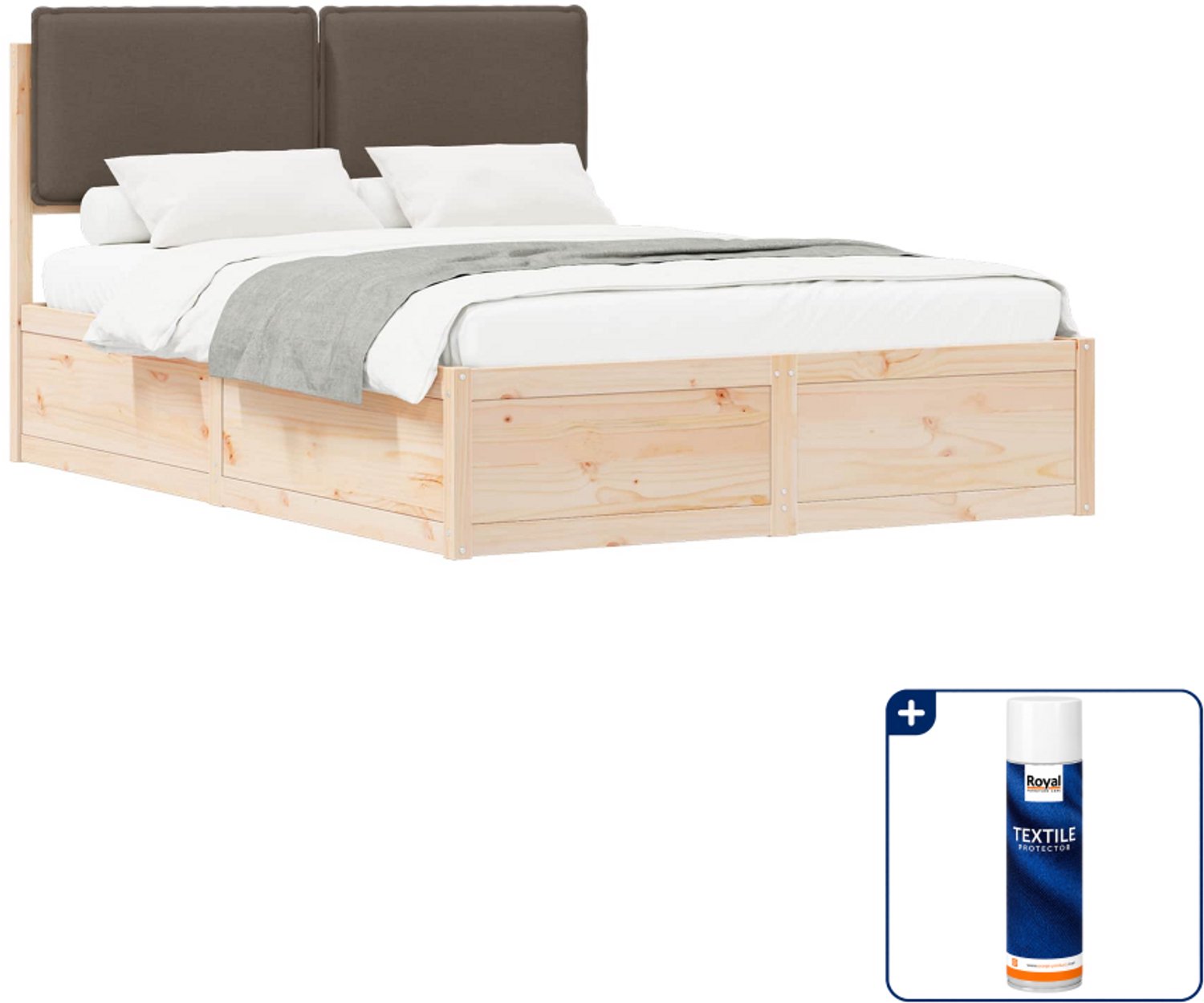 vidaXL bedframe - 135 x 190 cm - massief grenenhout - taupe - Inclusief textielbeschermer 500 ml Zwart