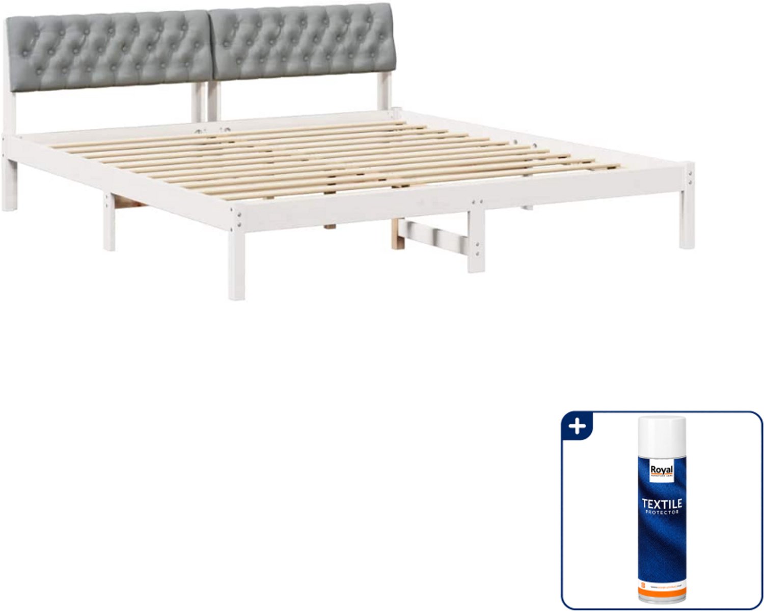 vidaXL Bedframe Kingsize - 180 x 200 cm - wit en lichtgrijs - Inclusief textielbeschermer 500 ml
