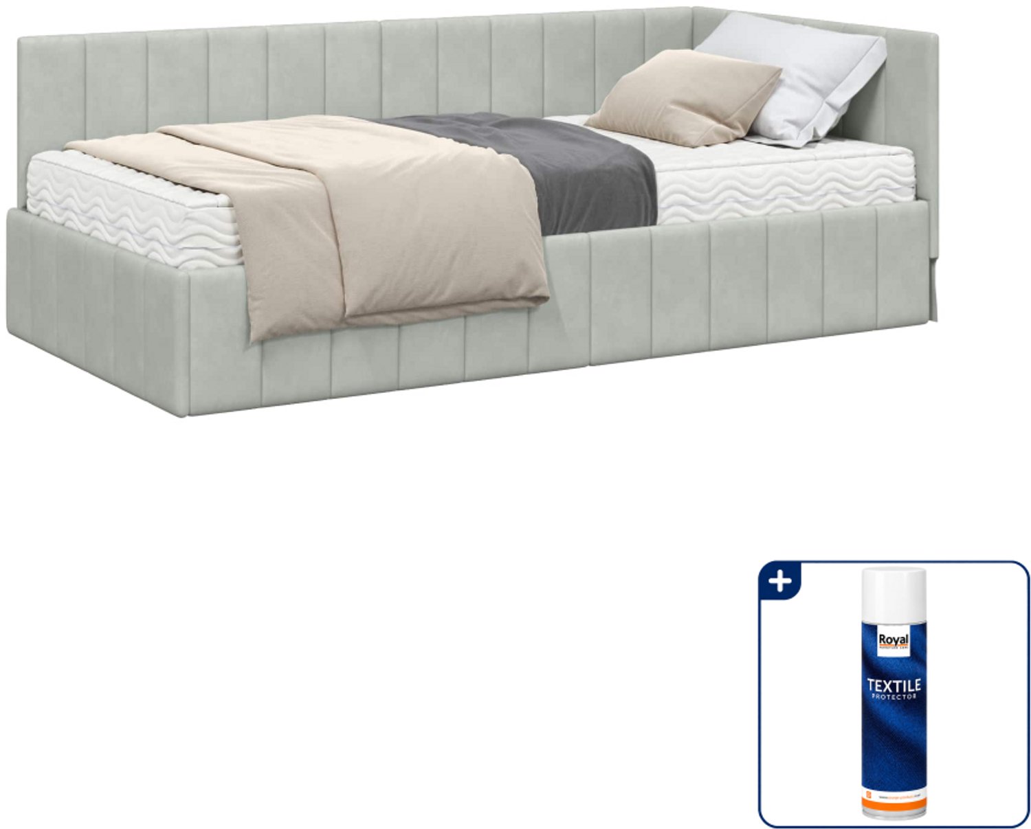 vidaXL 2-delig hoekbed met matras - 90 x 190 cm - lichtgrijs - Inclusief textielbeschermer 500 ml