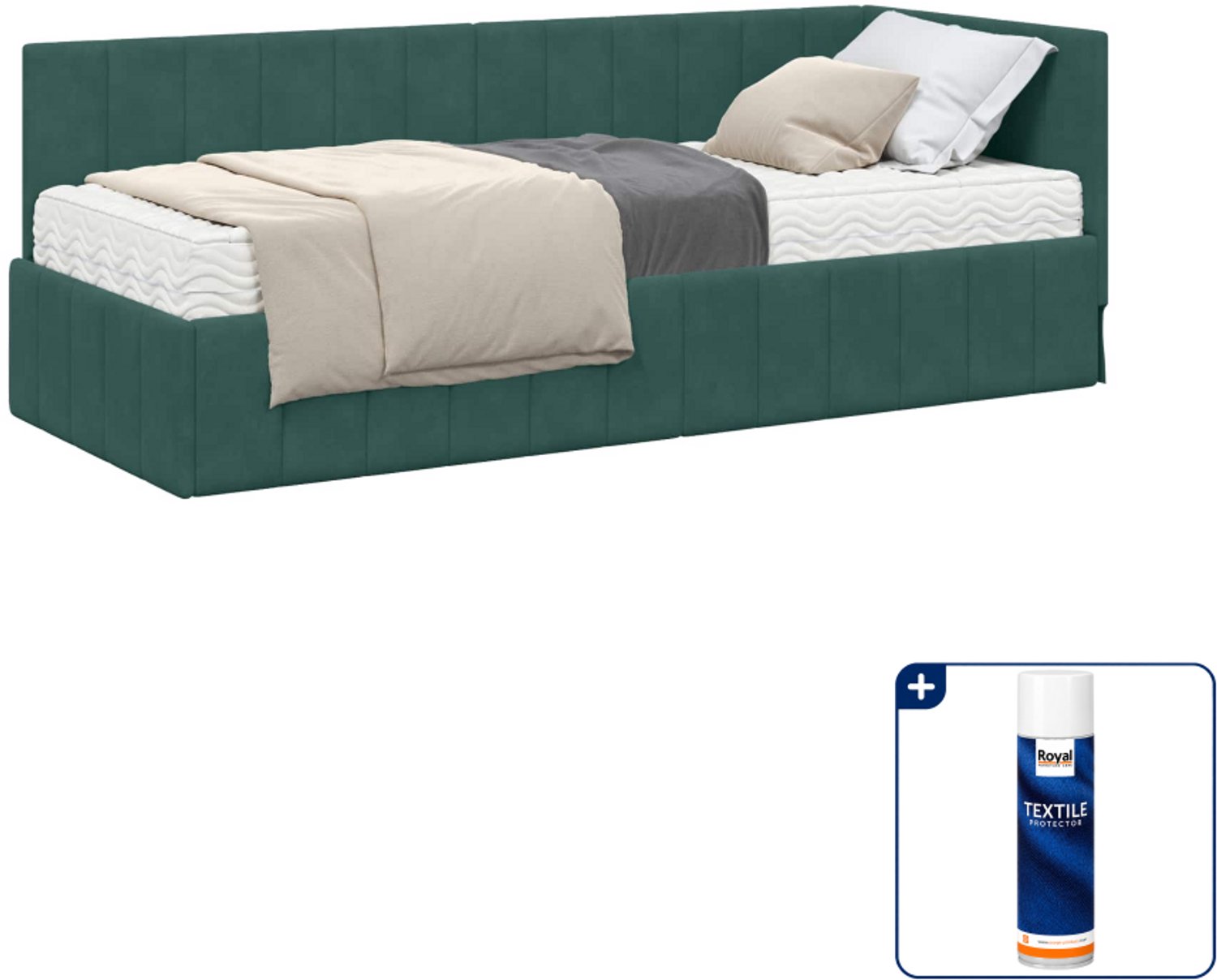 vidaXL hoekbed met matras - 80 x 200 cm - fluweel - donkergroen - Inclusief textielbeschermer 500 ml Taupe
