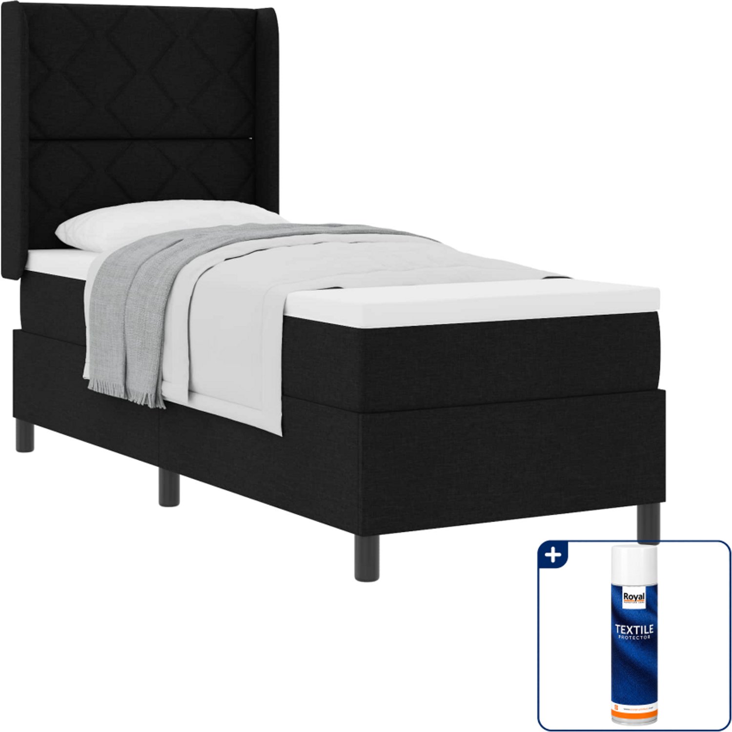vidaXL boxspringbed - 80 x 200 cm - zwart - Inclusief textielbeschermer 500 ml