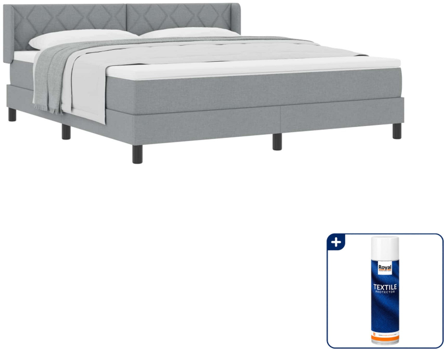 vidaXL boxspringbed Kingsize - 180 x 200 cm - lichtgrijs - Inclusief textielbeschermer 500 ml
