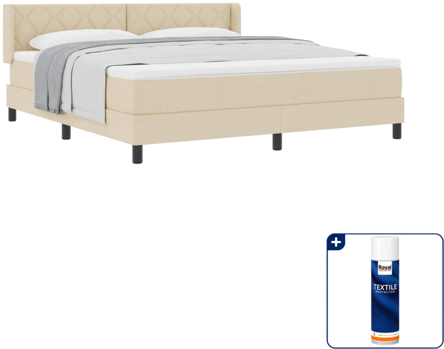 vidaXL Kingsize boxspringbed - 180 x 200 cm - crème - Inclusief textielbeschermer 500 ml