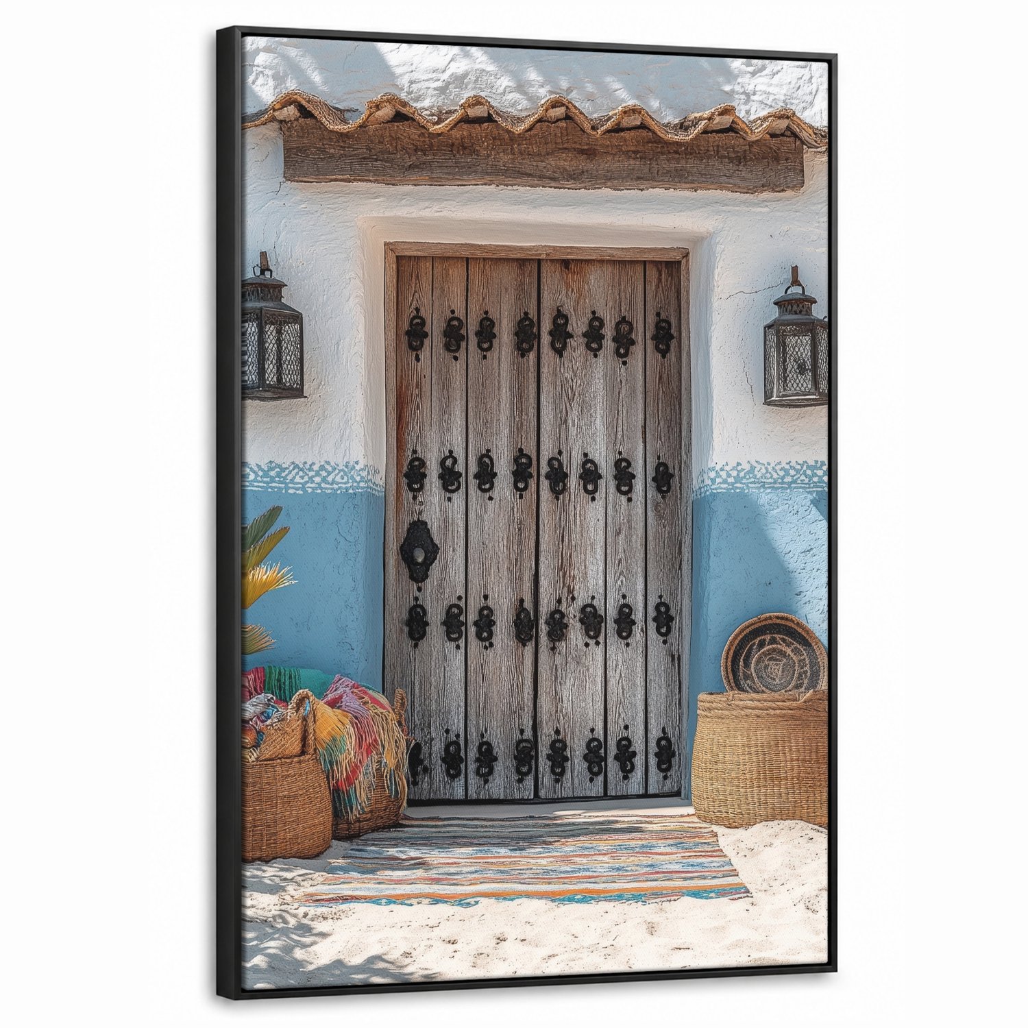 Canvas Schilderij met Baklijst 60x90cm - Deur - Manden - Planten - Muurdecoratie woonkamer - Slaapkamer decoratie - Kamer accessoires - Schilderijen op canvas met lijst