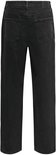 Achterkant van zwarte denim jeans met rechte pijpen en twee achterzakken.