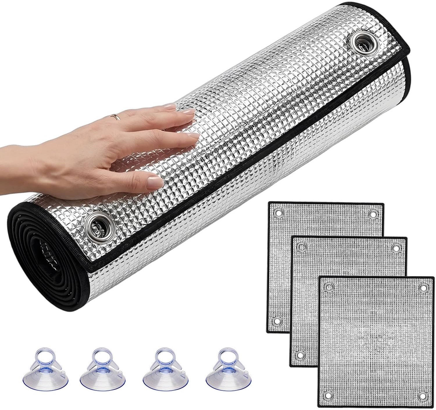 Famanu Thermische verduisterende folie, reflecterende isolatie raamfolie met zuignappen, privacy isolatiepaneel voor campers en balkondeuren (55x110 cm