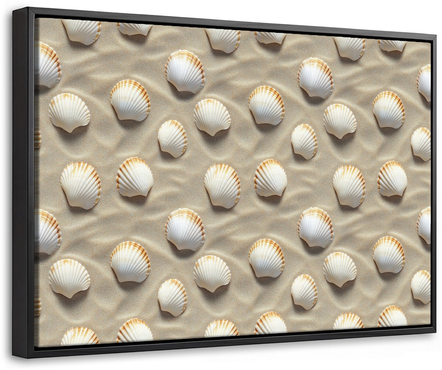 Canvas Schilderij met Baklijst 60x40cm - Schelpen - Zand - Maritiem - Muurdecoratie woonkamer - Slaapkamer decoratie - Kamer accessoires - Schilderijen op canvas met lijst