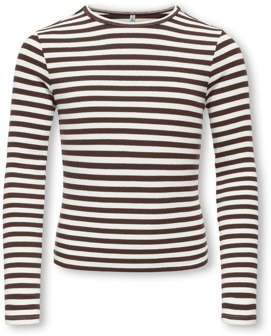 Bruin-wit gestreept shirt met lange mouwen en een ronde halslijn.