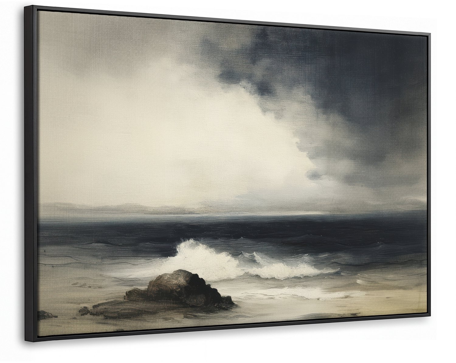 Canvas Schilderij met Baklijst XXL Canvas Schilderij met Baklijst 120x80cm - Zee - Rotsen - Storm - Muurdecoratie woonkamer - Slaapkamer decoratie - Kamer accessoires - Schilderijen op canvas met lijst groot