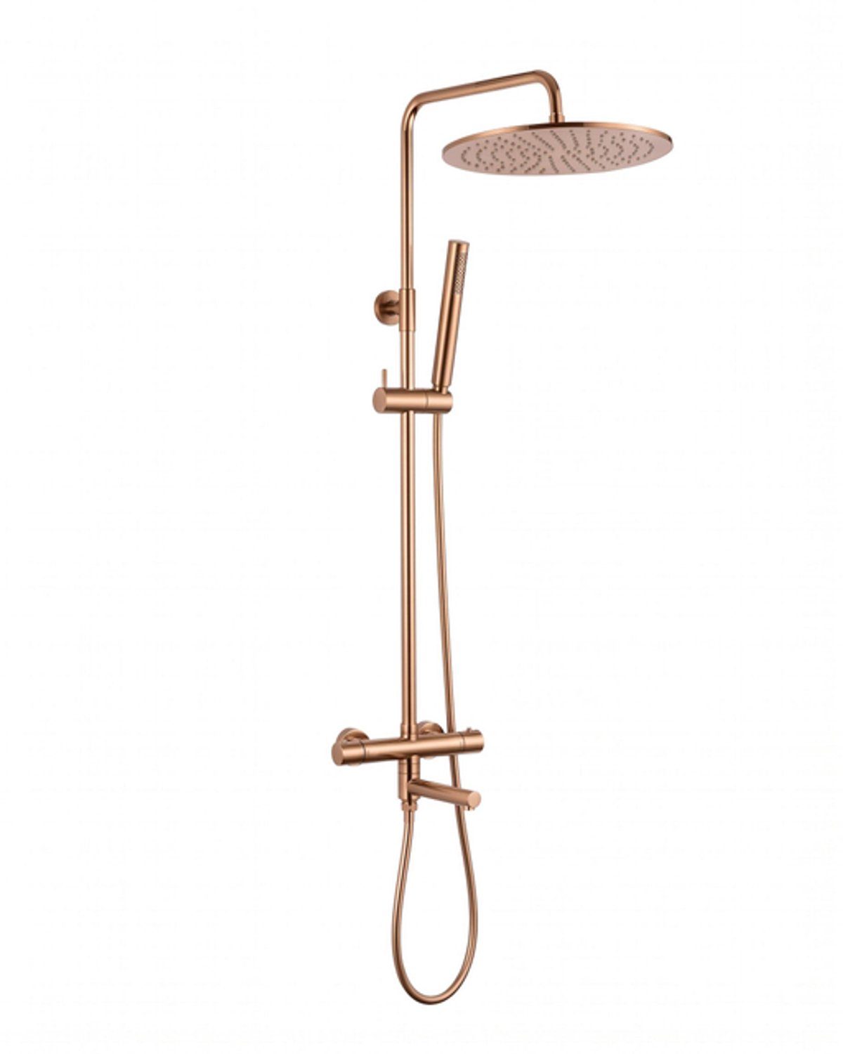 FugaFlow Eccelente Sobrado Regendoucheset - thermostatisch - 25cm hoofddouche - gladde slang - staaf handdouche - draaibare baduitloop - Geborsteld koper PVD (Koper)