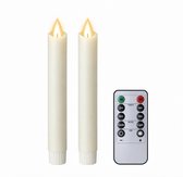 Foryouliving - LED kaarsen met bewegende vlam 2x - Ivoor - Ivory - Afstandsbediening - Dinerkaars rustiek wax 18.5 cm - LED kaars batterij - Timer