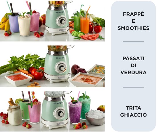 Ariete 0583/04 - Vintage Blender - 1100 Watt - glazen kan - 1,5 liter inhoud - Ice crush - Groen van Ariete — afbeelding 5