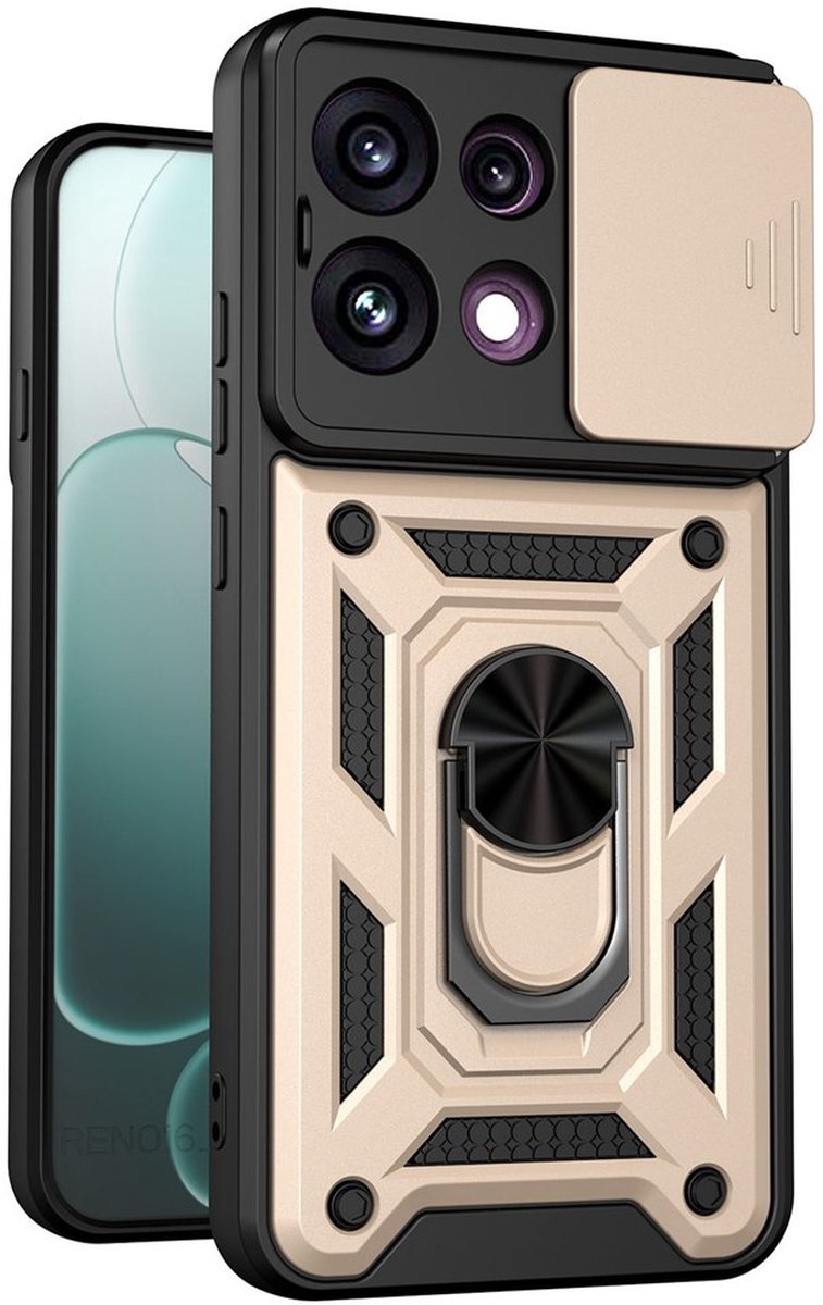 MobyDefend Hoesje - Geschikt voor Oppo Reno16 F/FS - Pantsercase Met Draaibare Ring - Goud