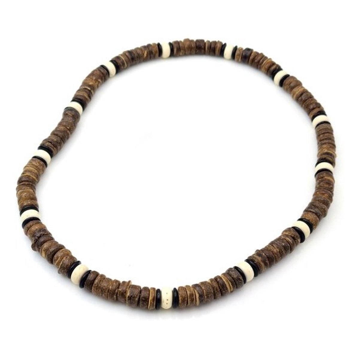 No Evil herenketting - surfketting - kokoskralen - bruin wit en zwart - 8mm - 50 cm