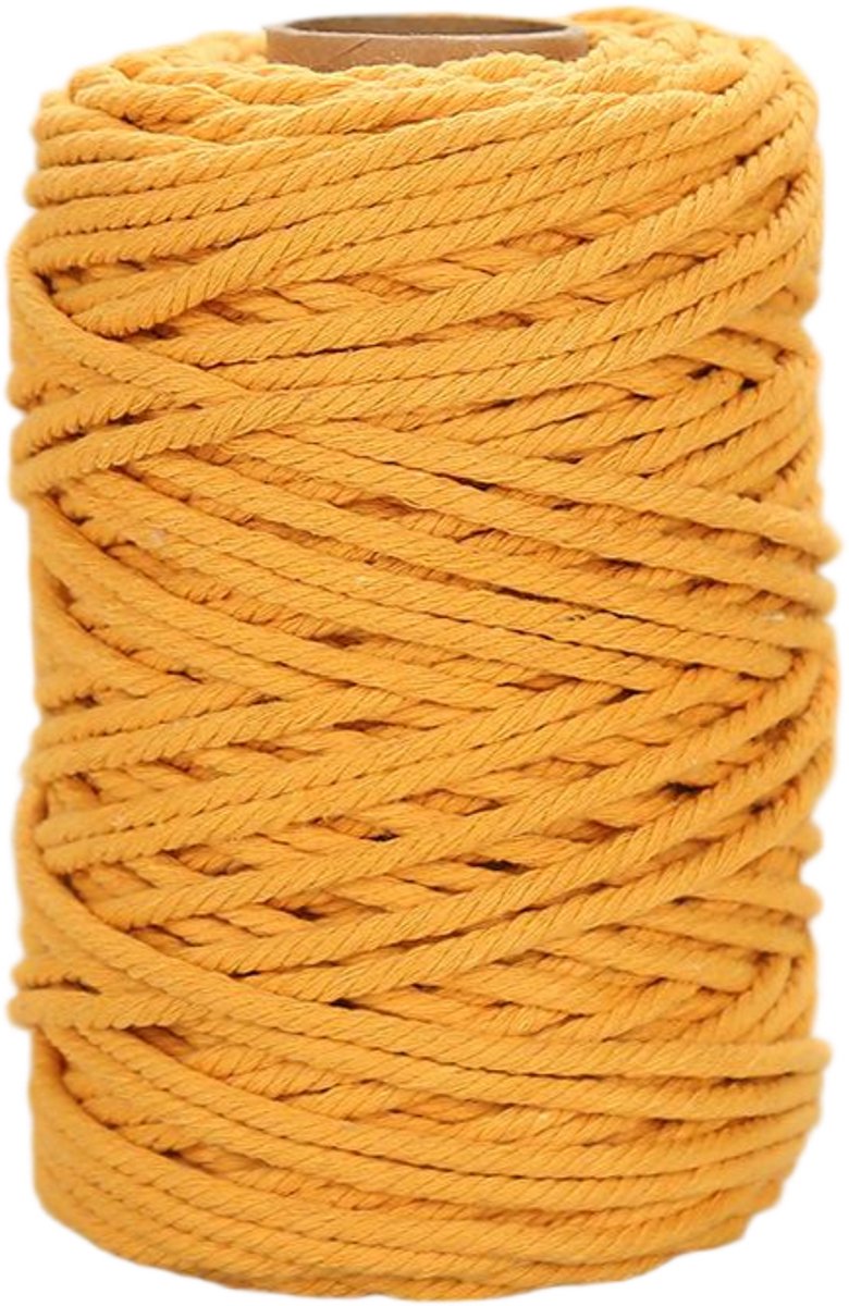 Macramétouw 3 mm x 100 m, natuurlijk katoenen draad voor wanddecoratie, plantenhangers, boho-decoratie,Goudgeel