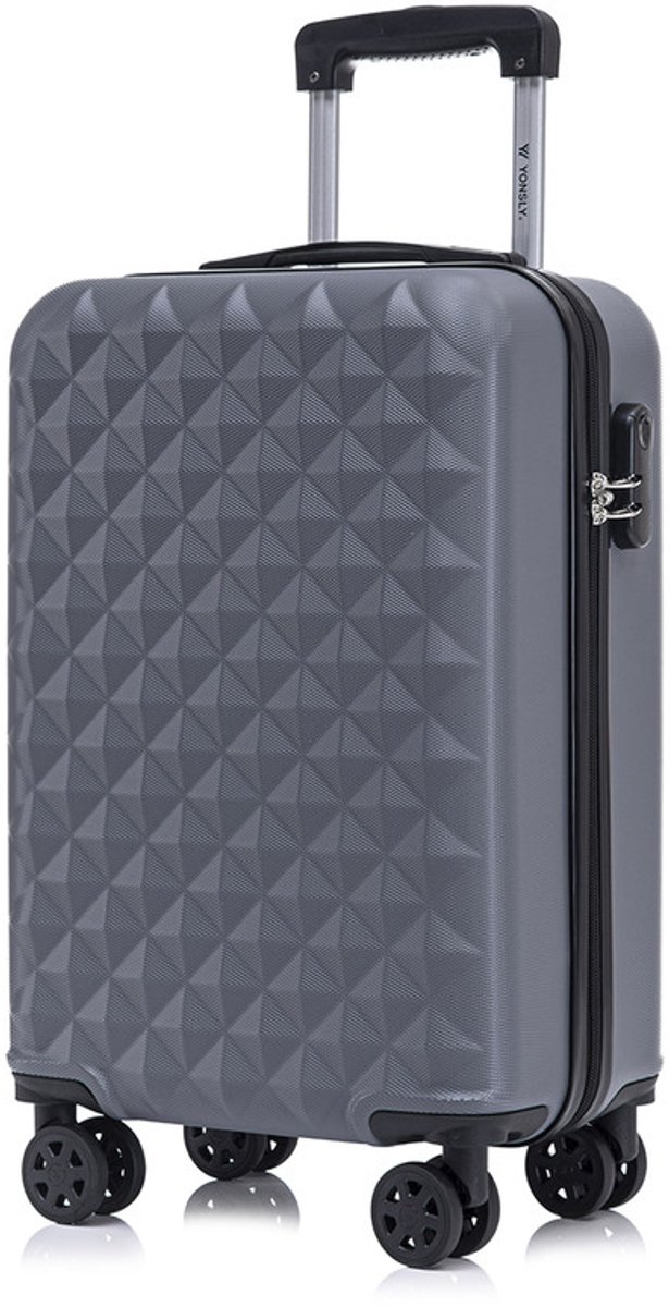 YONSLY Handbagage Koffer - 55cm - 40 L - Cijferslot- 360° Draaibare Wielen - Grijs