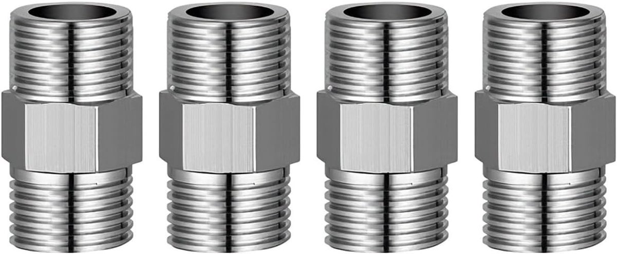 4 Stuks Roestvrij Stalen Dubbele Buitendraadkoppeling 1/2 Inch - 20 mm Buisschroefverbinding voor Water- en Gasbuisaansluitingen, Duurzaam en Corrosiebestendig