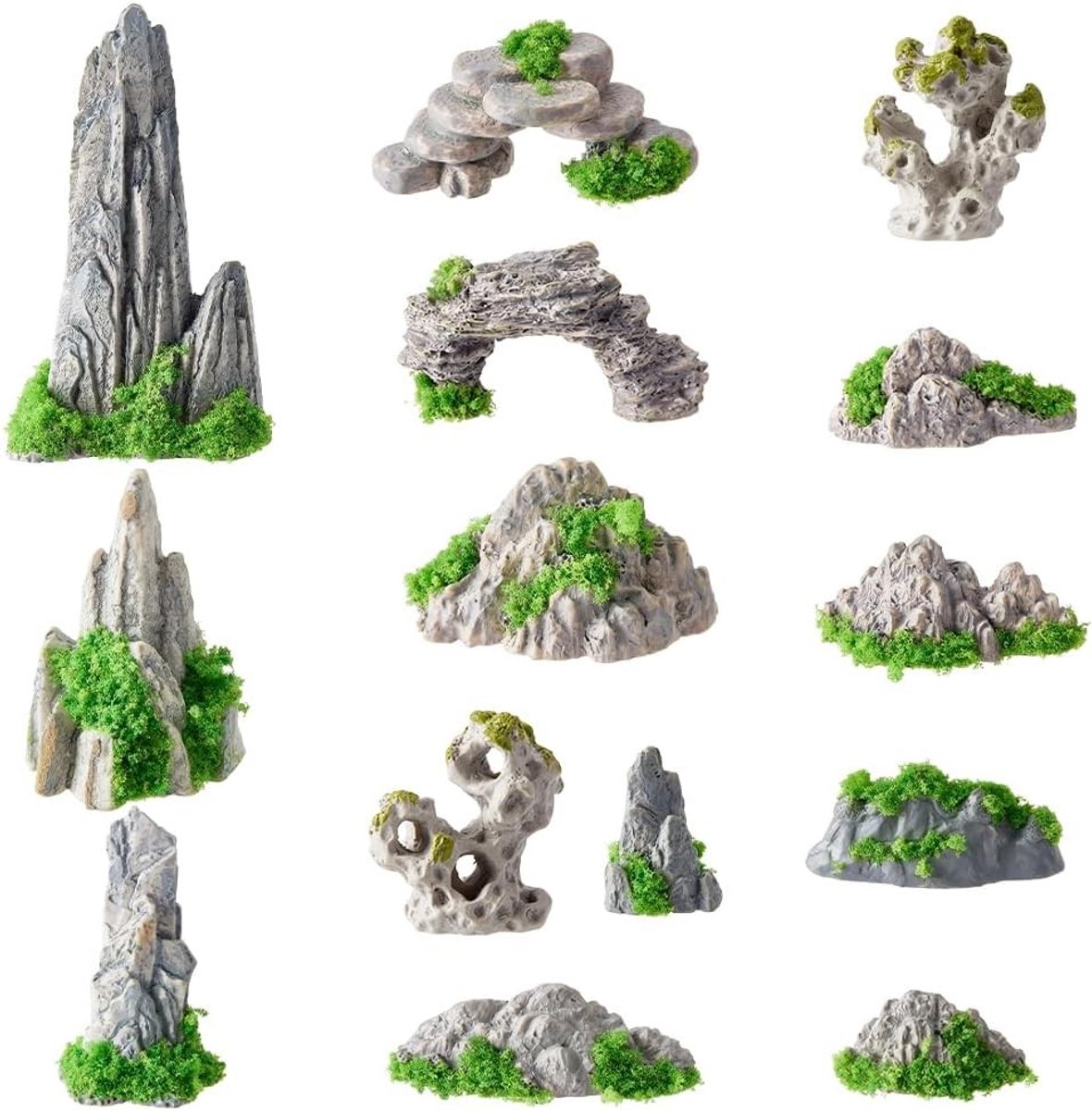 14 Stijlen Kunstmatige Rotsen en Groene Bomen voor Diorama's en Miniatuurtuinen - Ideale Decoratie voor Micro Trein en Zen Tuin Accessoires