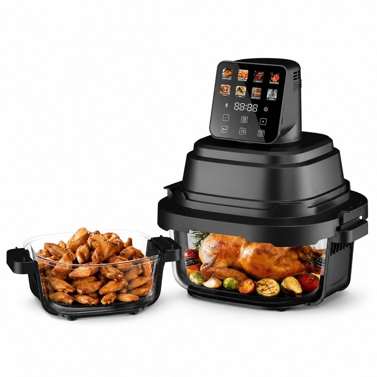 Glazen Airfryer 2-in-1 – 1,5 L en 4 L – 1500 W Heteluchtfriteuse – 80–200 °C – 60 Min Timer – Zwart