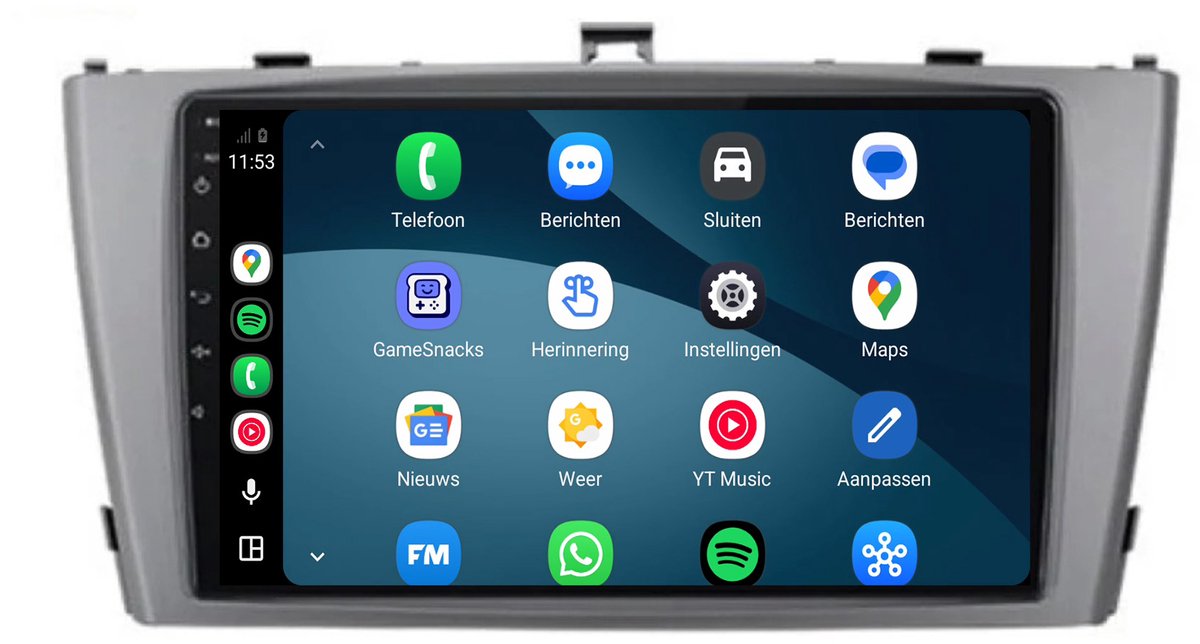 CarPlay autoradio geschikt voor Toyota Avensis | 2009 t/m 2014 | Cartronix CTX-7045 | 2009 2010 2011 2012 2013 2014 | 9 inch | Android 15 | Draadloos Apple CarPlay & Android Auto | 2GB + 32GB | Bluetooth & Wifi