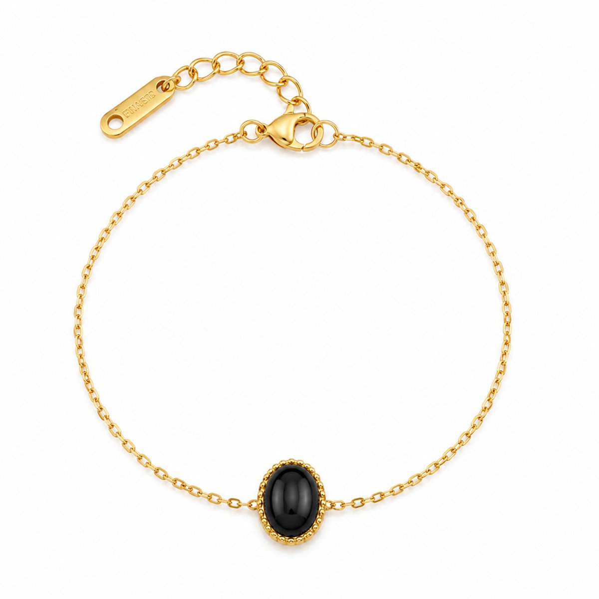 Deja Jewels - Dames armband - Goudkleurig metaal - Ovale zwarte steen