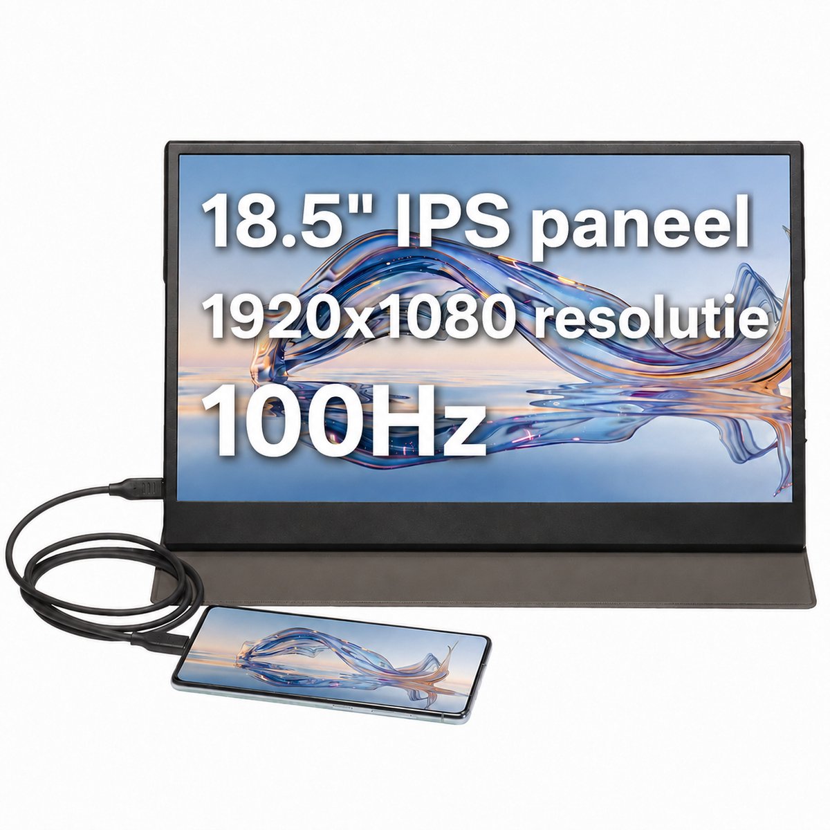 Denver Portable Monitor - Full HD - 18.5" - Draagbare Monitor - Lederen Hoes - HDMI - USB-C - PMO18501