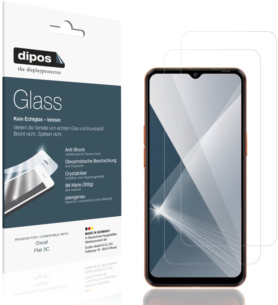 dipos – 2x Pantserfolie geschikt voor Oscal Flat 3C | 9H Screenprotector