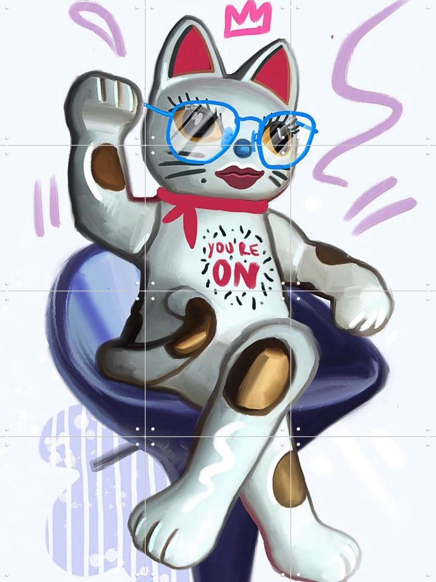 IXXI Lucky Cat II, Pop-art by Tadej - 60 x 80 cm - Gratis ophangtool - Grote wanddecoratie en posters - Pop art, Speels, Digitale Kunst, Illustraties