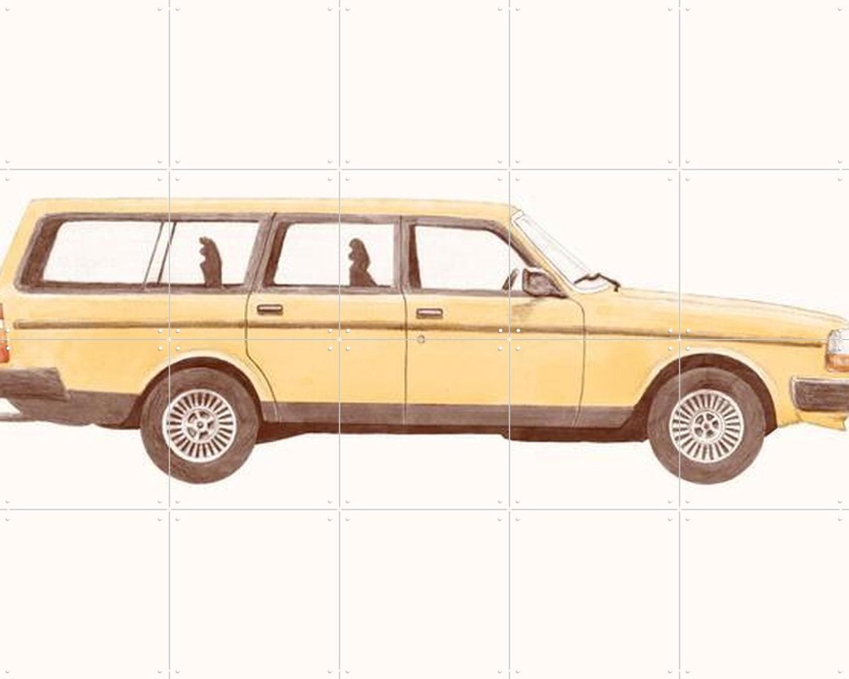 IXXI Vintage Yellow Car, Florent Bodart - 100 x 80 cm - Gratis ophangtool - Grote wanddecoratie en posters - Vintage, Illustraties, Mancave