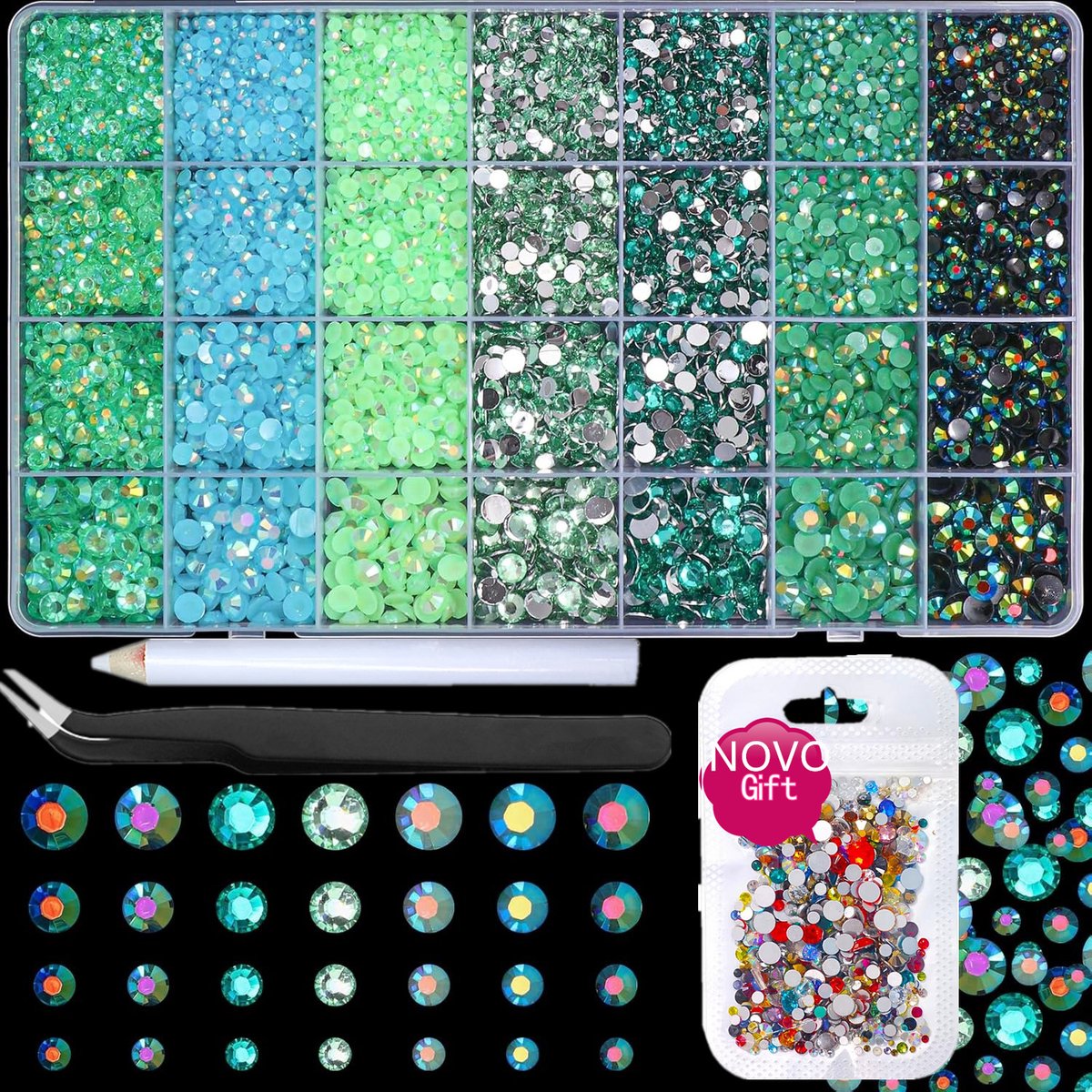 Currero Bedazzle Kit - Bedazzling - Plakstenen - Strass Steentjes - DIY Versieren - Set Met 18.000 Steentjes - Nagel Decoratie - AB Glitter - 3/4/5/6mm - Groen