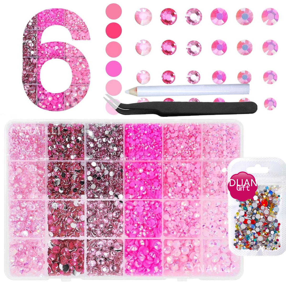 Currero Bedazzle Kit - Bedazzling - Plakstenen - Strass Steentjes - DIY Versieren - Set Met 16.000 Steentjes - Nagel Decoratie - Met Pincet En Applicator - 3/5mm - Roze