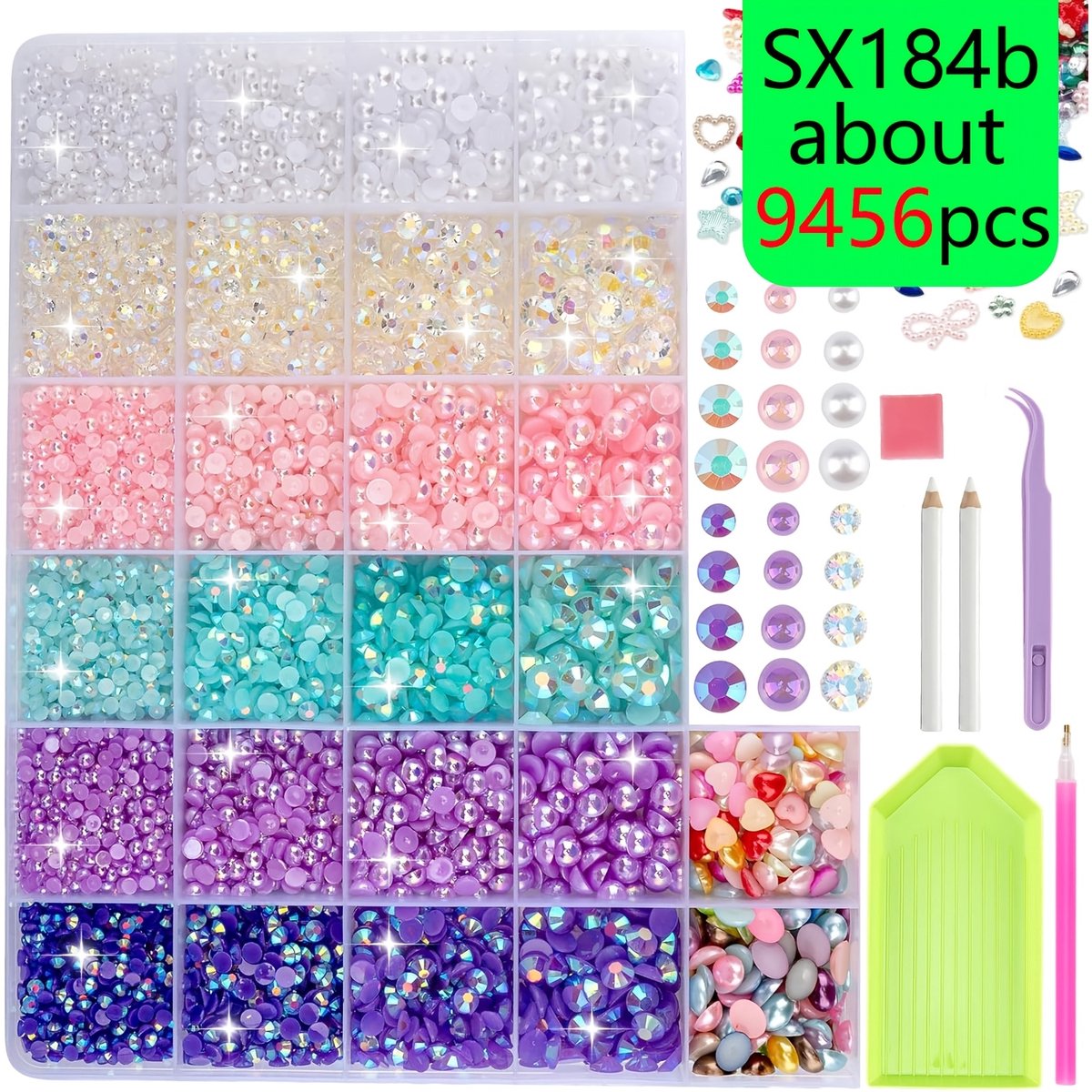 Currero Bedazzle Kit - Bedazzling - Plakstenen - Strass Steentjes - DIY Versieren - Set Met 9.456 Steentjes - Nagel Decoratie - Met Pincet En Applicator - 3/4/5/6mm