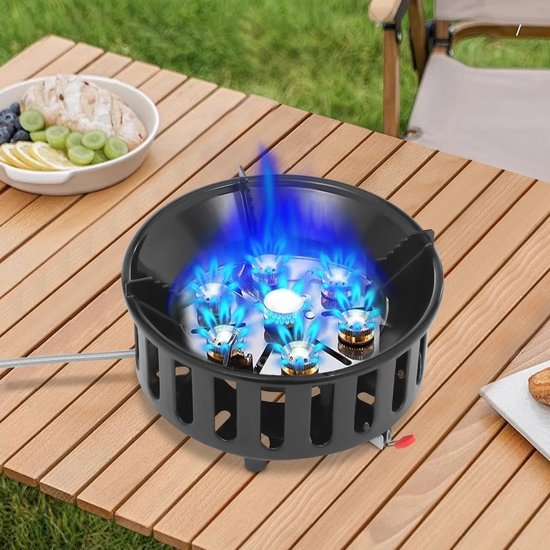 Cherrys Finds - Draagbaar Gasfornuis - Outdoor Kookplaat - Professioneel Koken - Krachtige Wokbrander - 21000W - Draagbare Butaan Buitenbrander - Met 2 Adapters - Draagbare Kachel voor Buiten Koken en Braden - Zwart — afbeelding 3