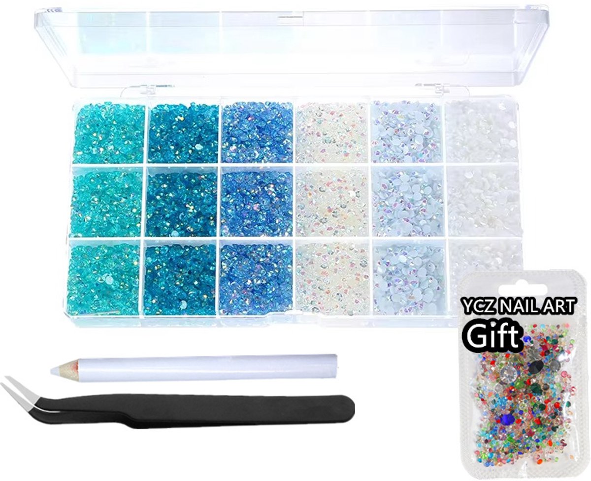 Currero Bedazzle Kit - Bedazzling - Plakstenen - Strass Steentjes - DIY Versieren - Set Met 14.500 Steentjes - 18 Vakken - Nagel Decoratie - AB Glitter - 3/4/5mm - Stijl J