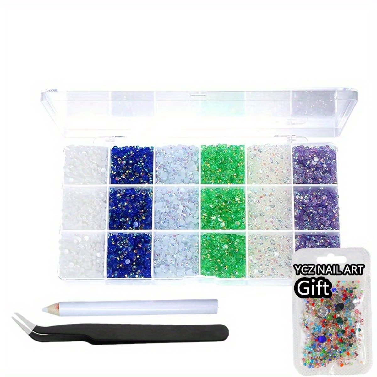 Currero Bedazzle Kit - Bedazzling - Plakstenen - Strass Steentjes - DIY Versieren - Set Met 14.500 Steentjes - 18 Vakken - Nagel Decoratie - AB Glitter - 3/4/5mm - Stijl P