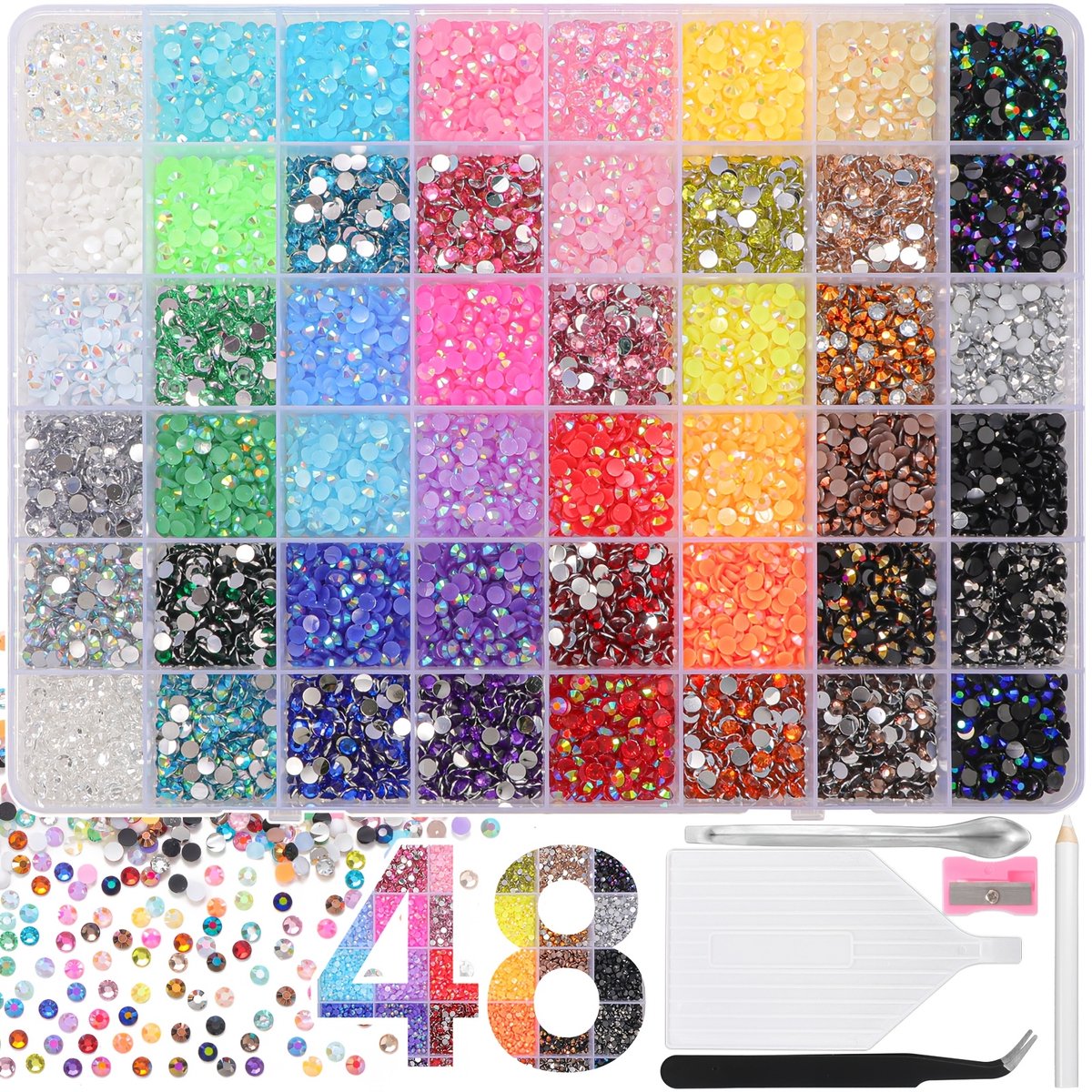 Currero Bedazzle Kit - Bedazzling - Plakstenen - Strass Steentjes - DIY Versieren - 48 Kleuren - Met Pincet En Applicator - 4mm