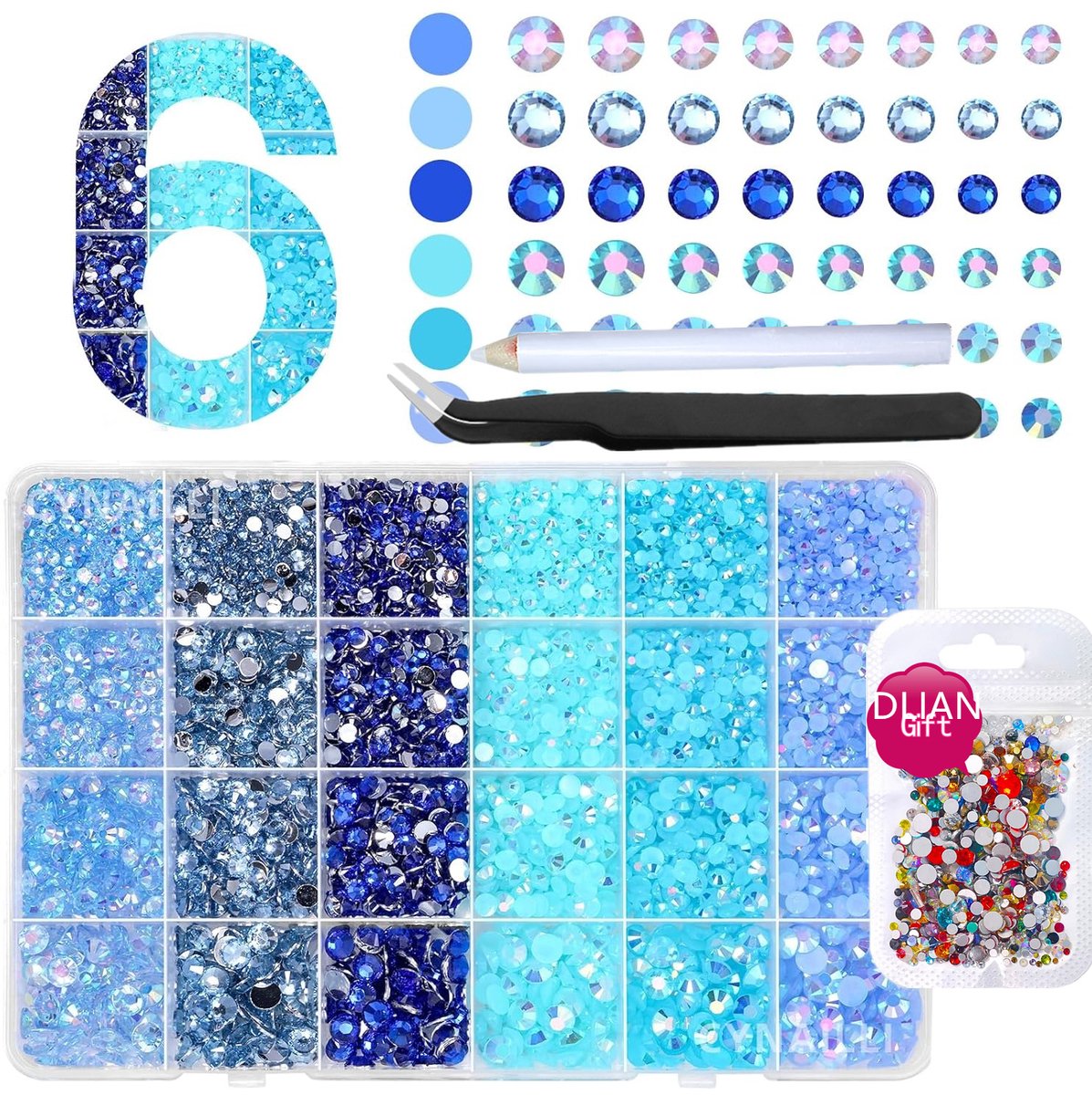 Currero Bedazzle Kit - Bedazzling - Plakstenen - Strass Steentjes - DIY Versieren - Set Met 16.000 Steentjes - Nagel Decoratie - Met Pincet En Applicator - 3/5mm - Blauw