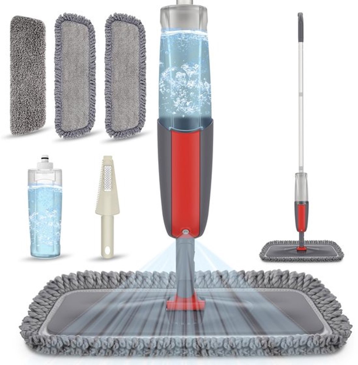Dailygoody - Microvezel dweilspray - Vloerdweil met spray - Rood - Geschikt voor