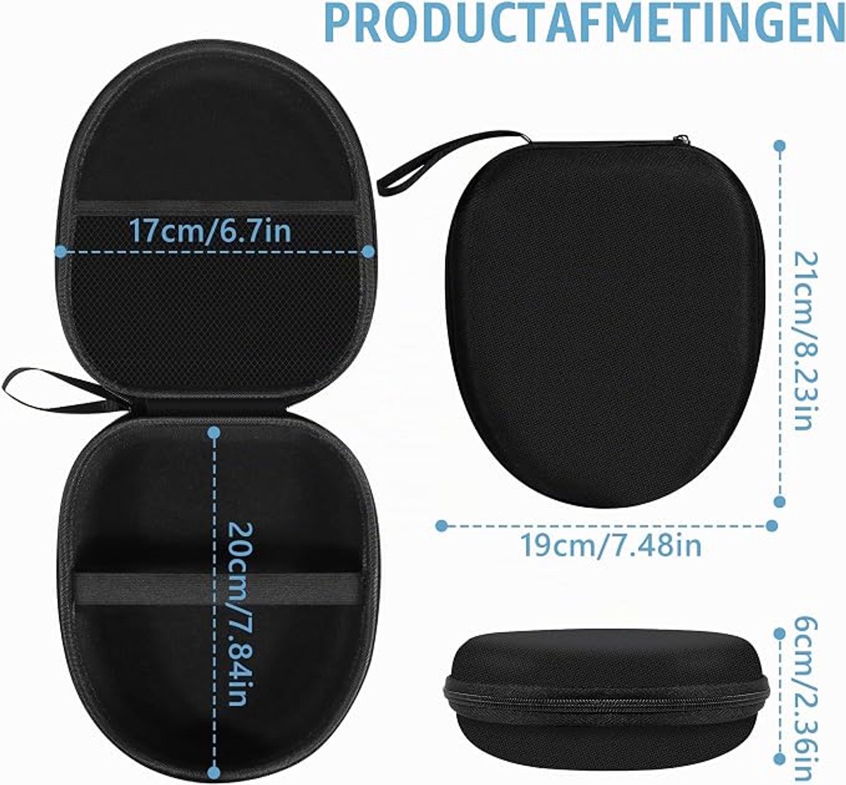 Stevige en duurzame beschermhoes van hard plastic Geschikt voor over-ear koptelefoons, zwart, afGeschikt vooringen 21 x 18,5 x 6 cm, Geschikt voor headsets en oordopjes.