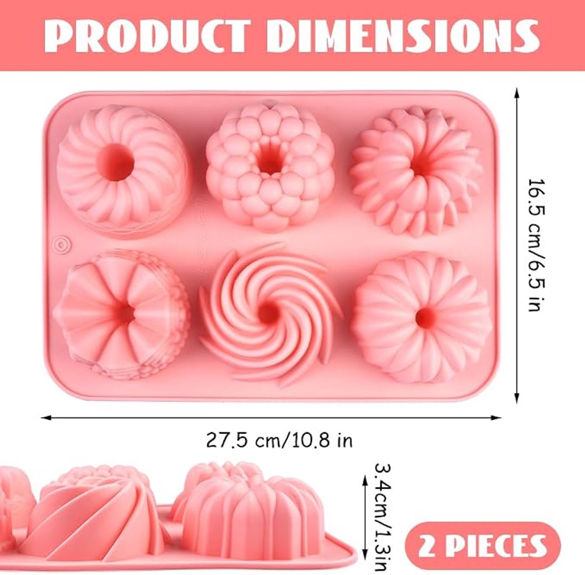 Siliconen cakevormpjes, set van 2, kleine bakvormpjes, herbruikbaar.