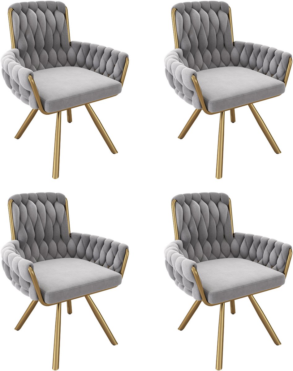 MUVANO Fluwelen Eetkamerstoel Grijs - Eetkamerstoelen Set Van 4 - Draaibare Stoel - Met Armleuning - 150kg - 360 Graden Draaibaar - Woonkamer Grijs