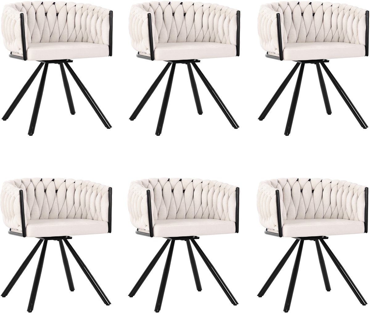 MUVANO Fluwelen eetkamerstoelen set van 6 - Moderne beige eetkamerstoel - Beige draaistoel woonkamer - 150 kg - 360 graden draaibaar - Eetkamer Beige