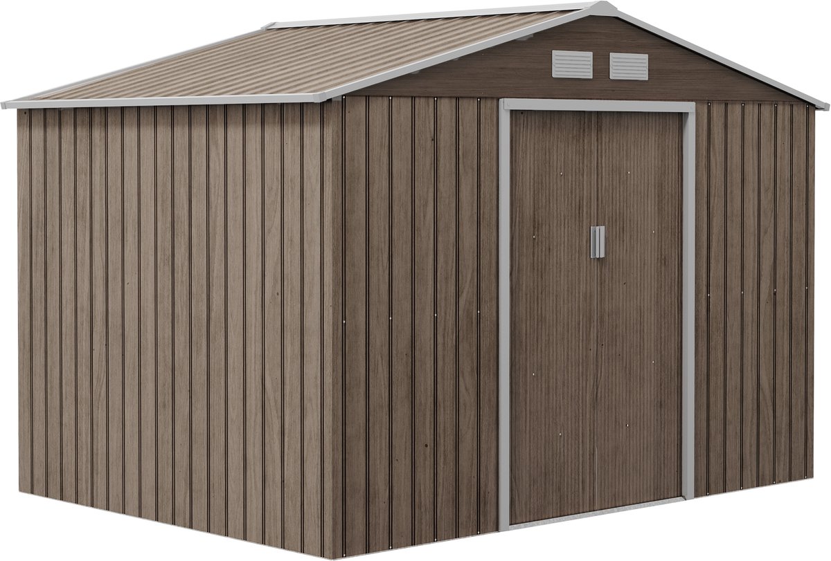 Tuinhuis - 277x195x192 cm - Bruin - Lessenaarsdak - Gegalvaniseerd - Raam - Afsluitbaar