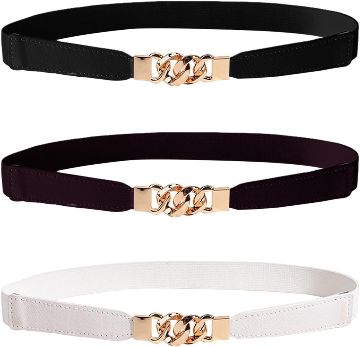 Dunne Elastische Ceinturen voor Dames - Slimming Riemen in Retro Stijl, 3 Stuks, Zwart, One Size