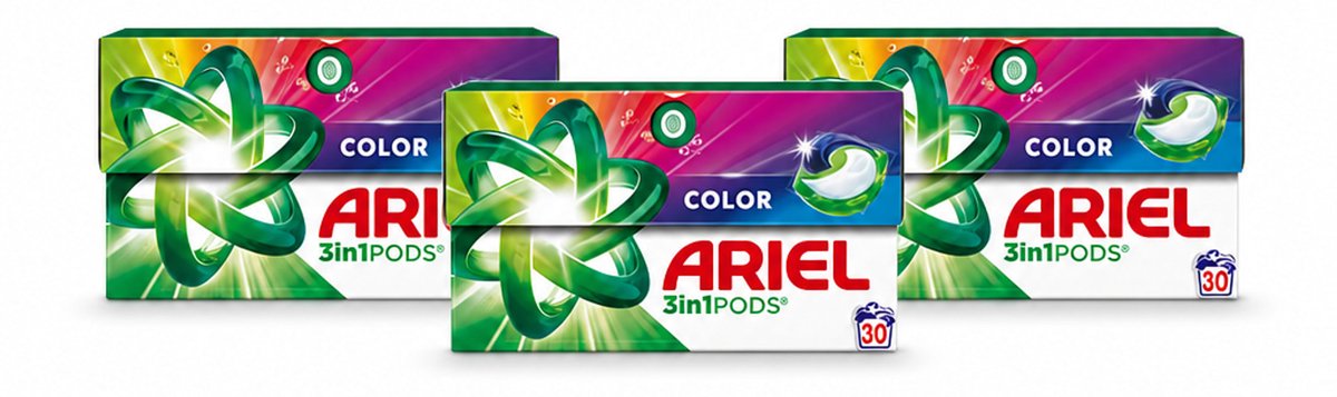 3 x Ariel - 3in1 Wasmiddel Pods - Color - 30 Pods - Bulkverpakking - 3 stuks