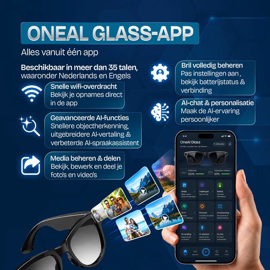 Asawa Smart Bril met Camera Premium - AI Smart Glasses - Slimme Bril met 13MP Camera - Ai bril - 3 Sets glazen - Inc. luxe Oplaadhoes - Spycam - Spy Camera WiFi met NL App — afbeelding 2