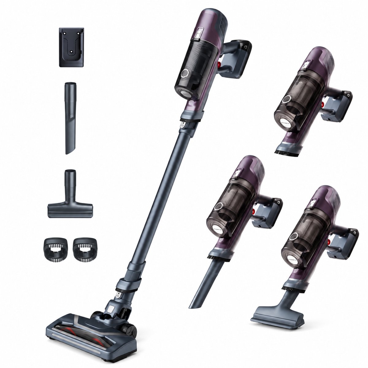 Steelstofzuiger draadloos met LED verlichting, automatische zuigregeling, 45 minuten accuduur en 2-in-1 functie