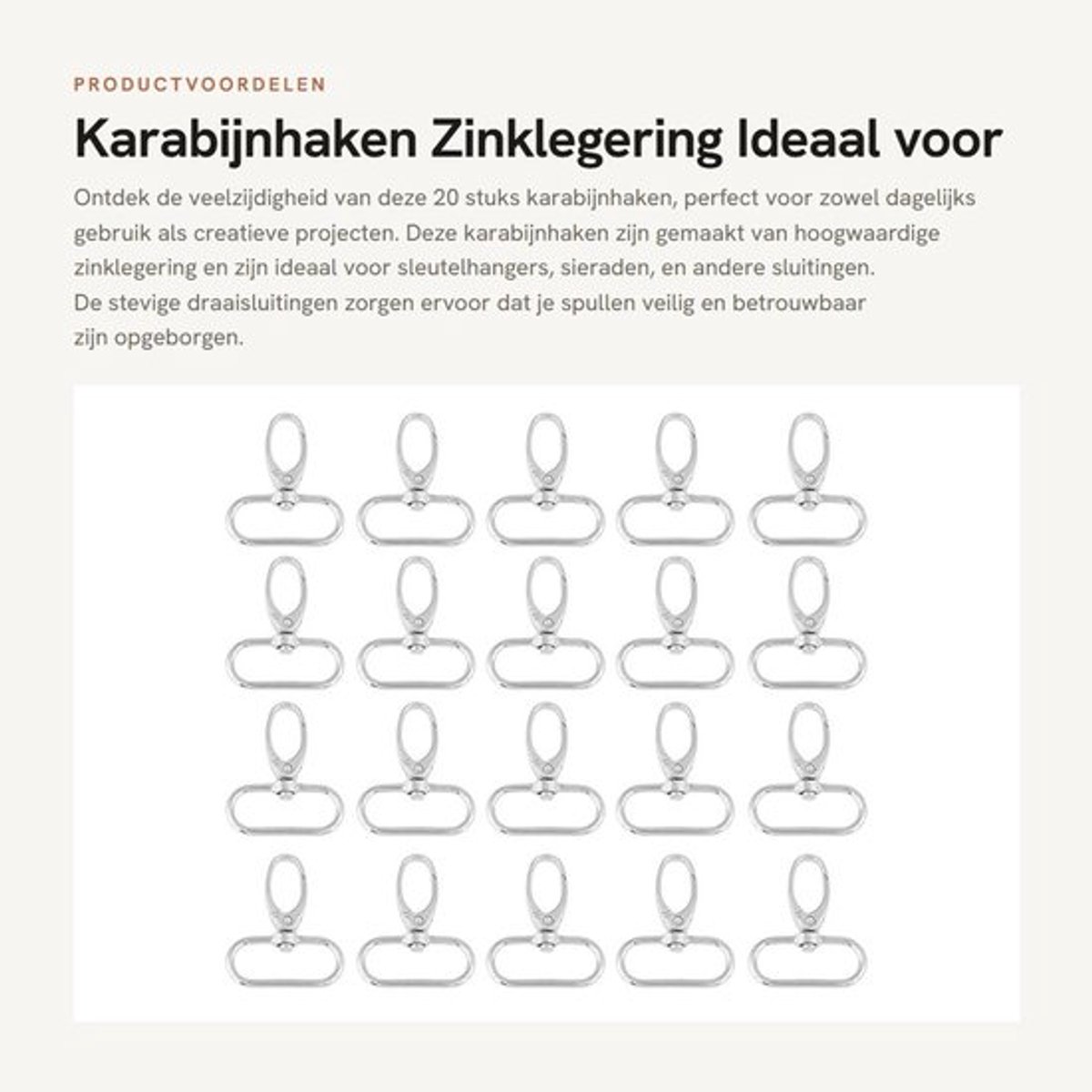 Dailygoods- Karabijnhaak 20 Stuks - Zinklegering - Draaisluiting - Sleutelhanger