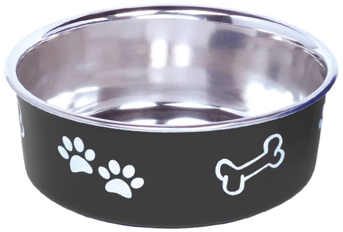 Nobby honden roestvrijstalen bak Fusion S zwart antislip Ø 13 cm